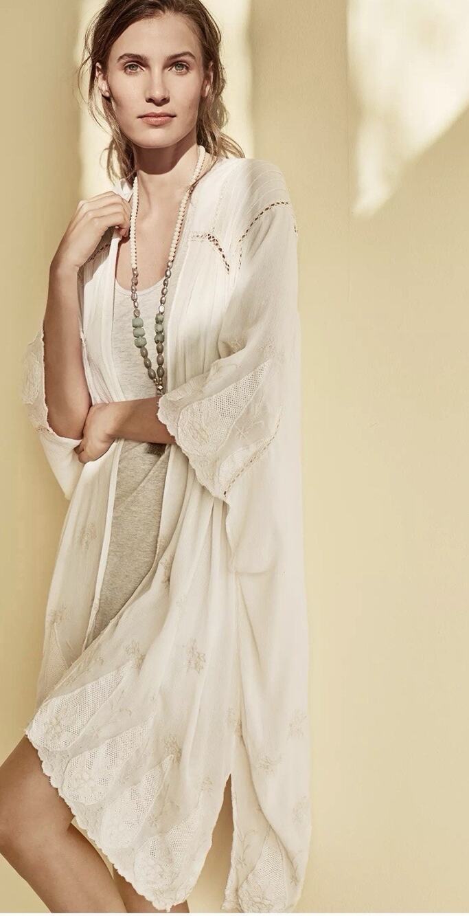 Anthropologie Elevenses Cream Vivonne Kimono Embroidered One Size #1067